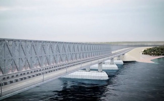 Установлена первая морская опора Керченского моста